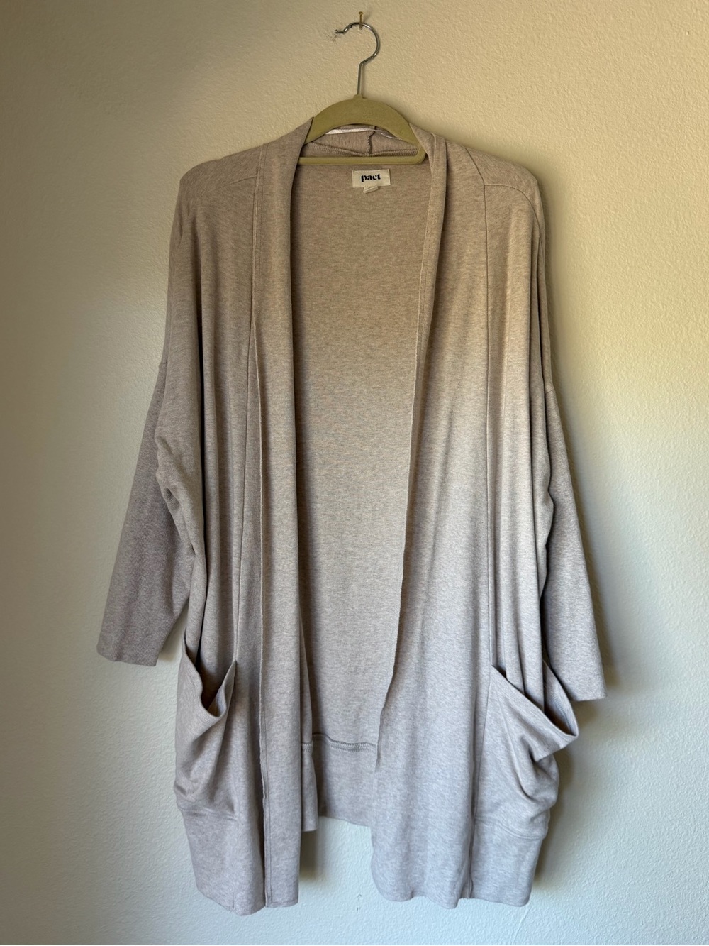 Pact Open-Front Long Line Cardigan Sweater, Size Large